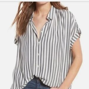 Madewell Gray and White Striped Button-Down Shirt